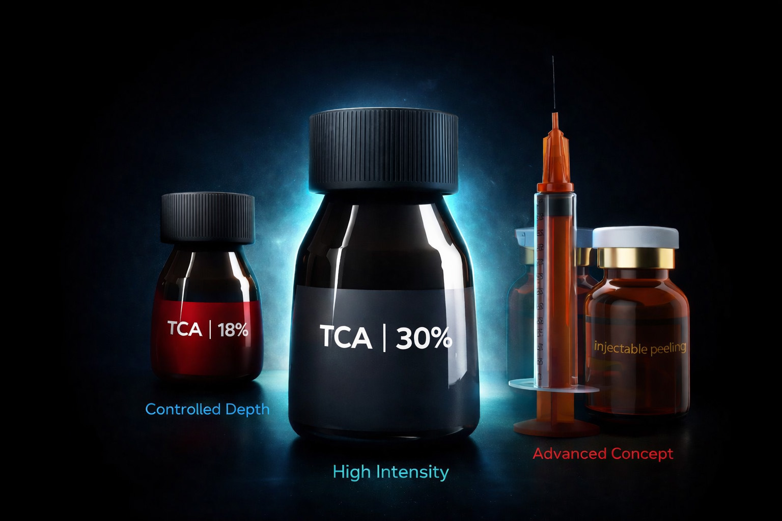 Advanced chemical peels including TCA 30 and TCA 18 clinical range for controlled deep resurfacing