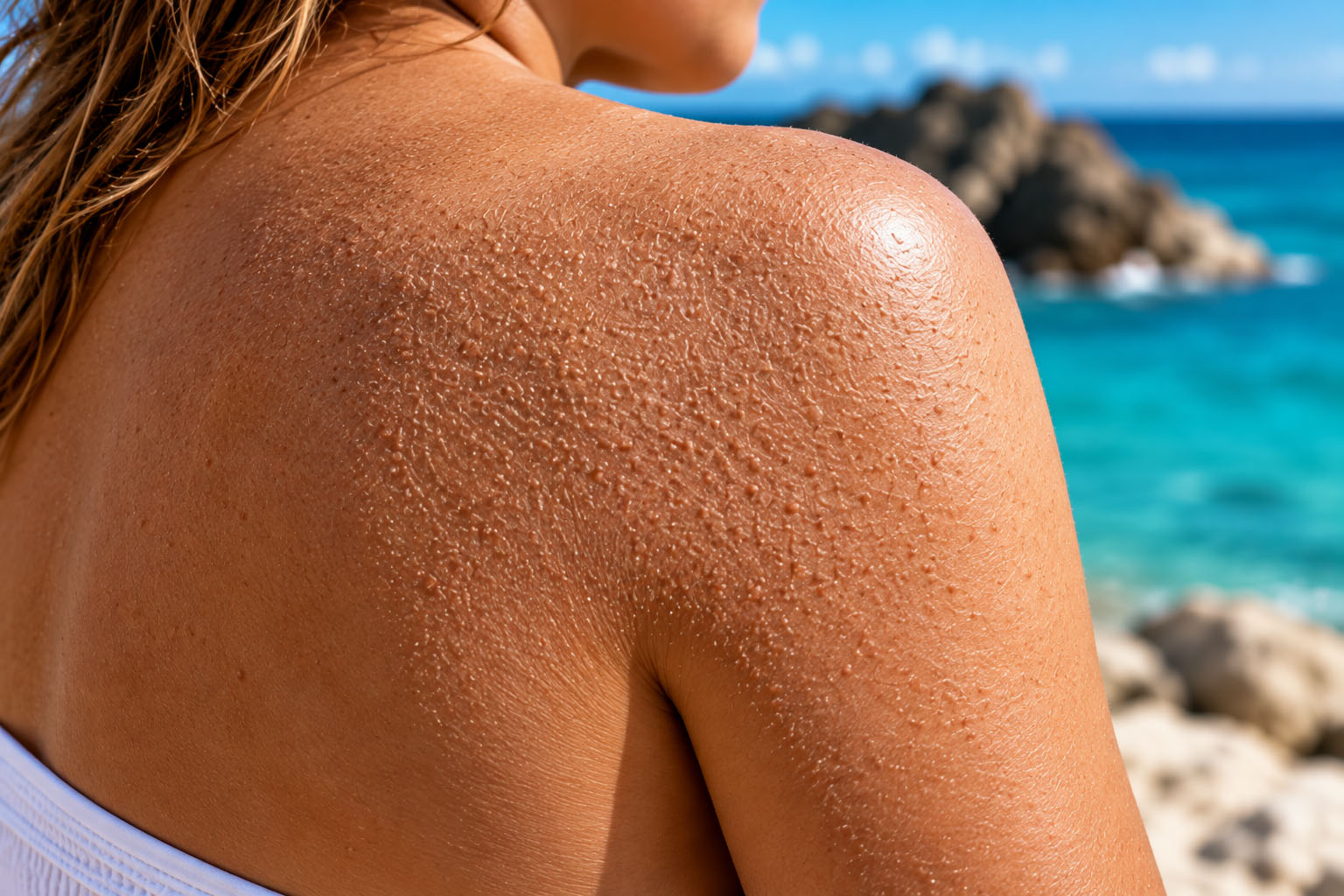 Body skin with rough texture and superficial hyperkeratinization