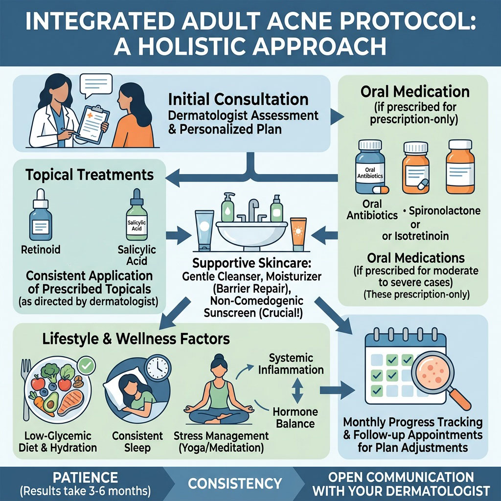 Integrated protocol approach for persistent adult acne combining metabolic peeling, topical regulation, and epidermal support