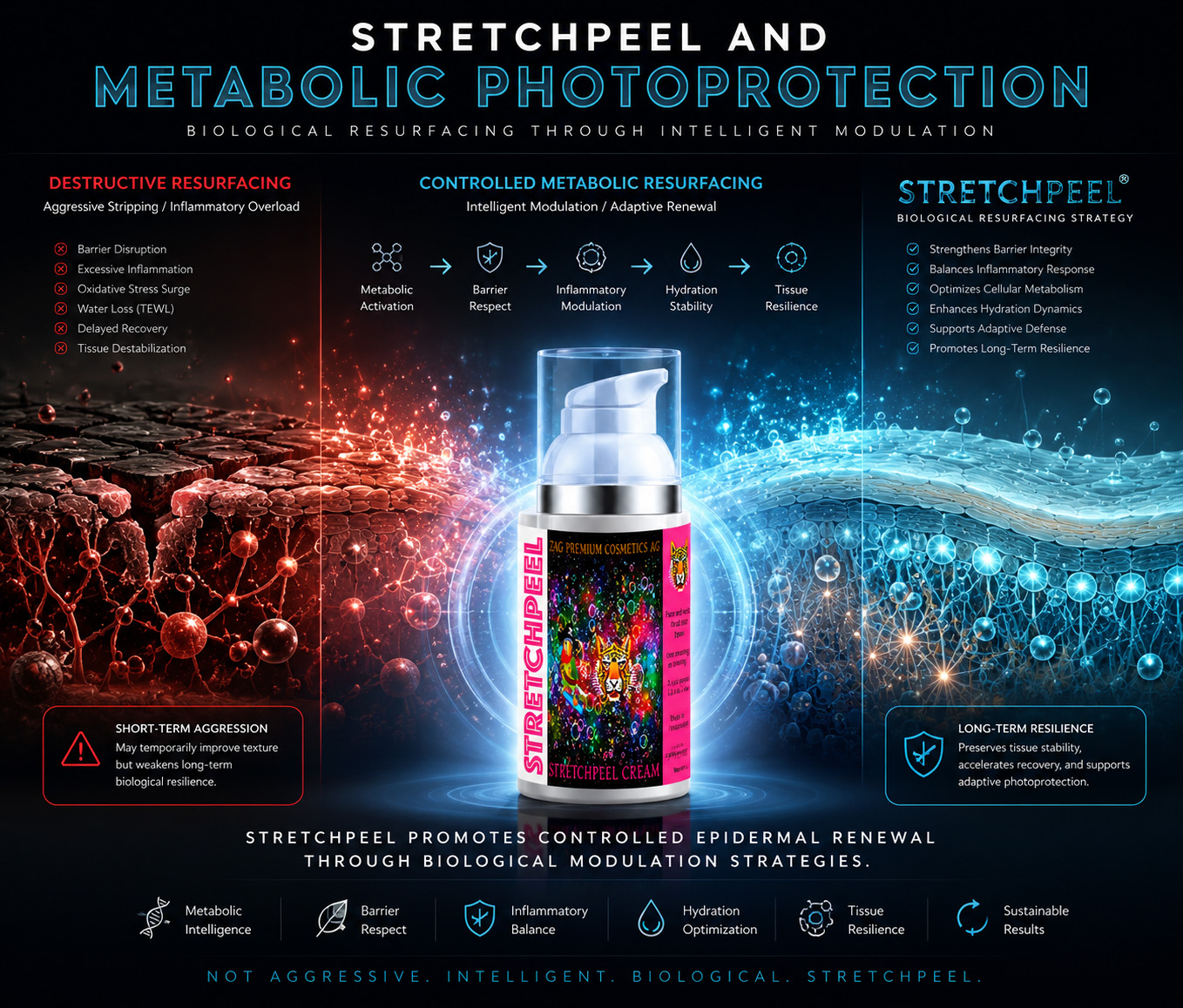 Stretchpeel metabolic photoprotection biological resurfacing strategy