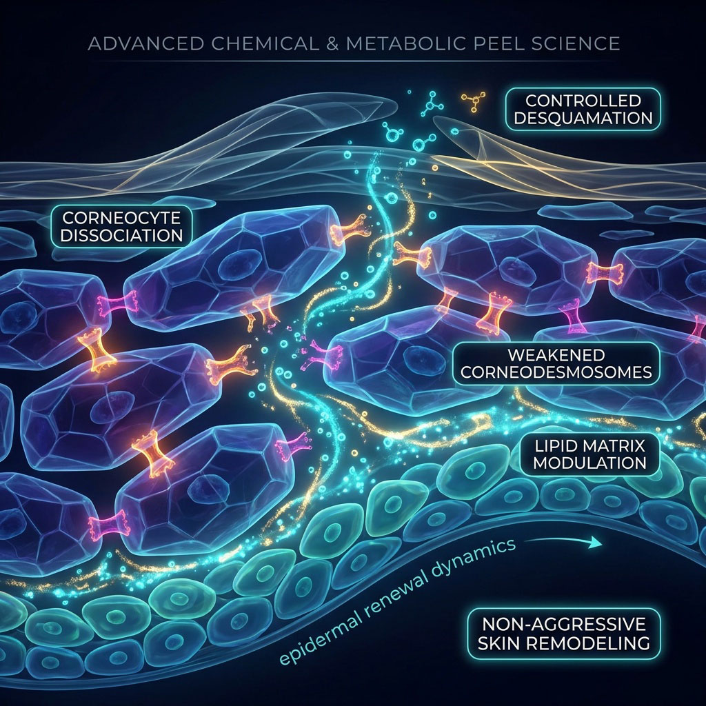 Corneocyte dissociation and controlled desquamation in chemical peels
