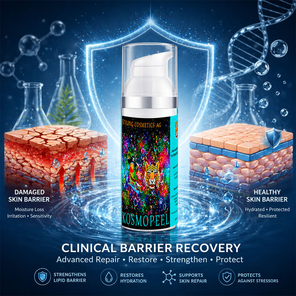 Kosmopeel clinical barrier recovery concept showing lipid barrier repair and skin protection mechanism